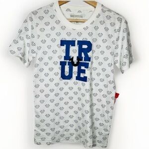 True Religion Boys Monogram Logo T-Shirt White Size L Graphic Print